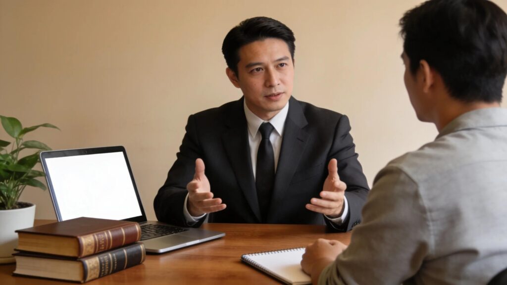 Lawyer providing consultation to a motorcycle accident victim, depicting direct attorney communication